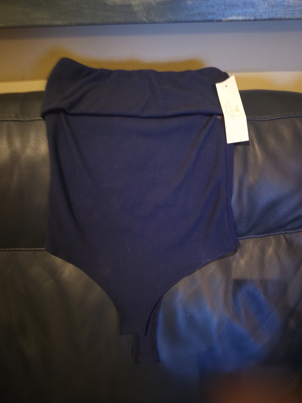 Women's Navy Ribbed Strapless Body Suit - Picture 2 of 4